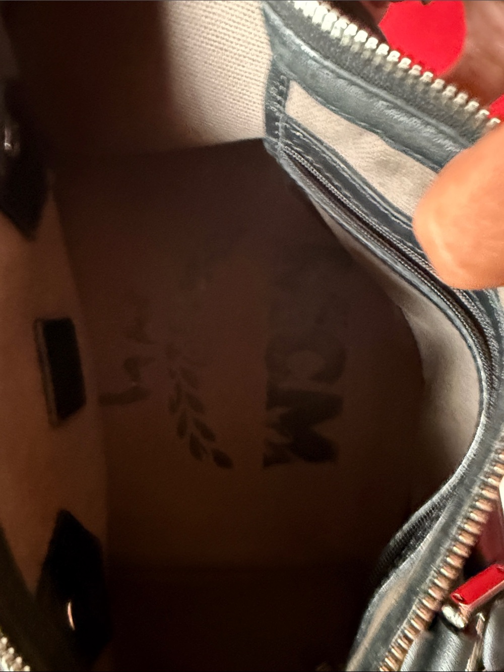 MCM Black Monogram Leather Satchel with Bone Charm - Picture 11 of 12